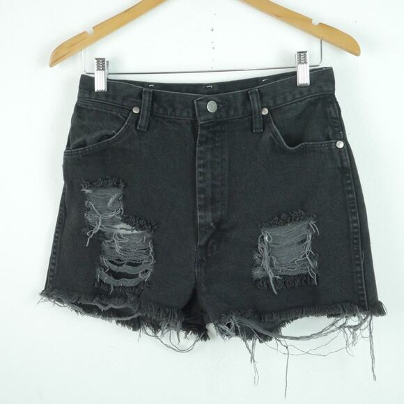 Wrangler Pants - Vintage Wrangler Black Denim Cutoff Shorts Distressed Bareback Western 29" USA